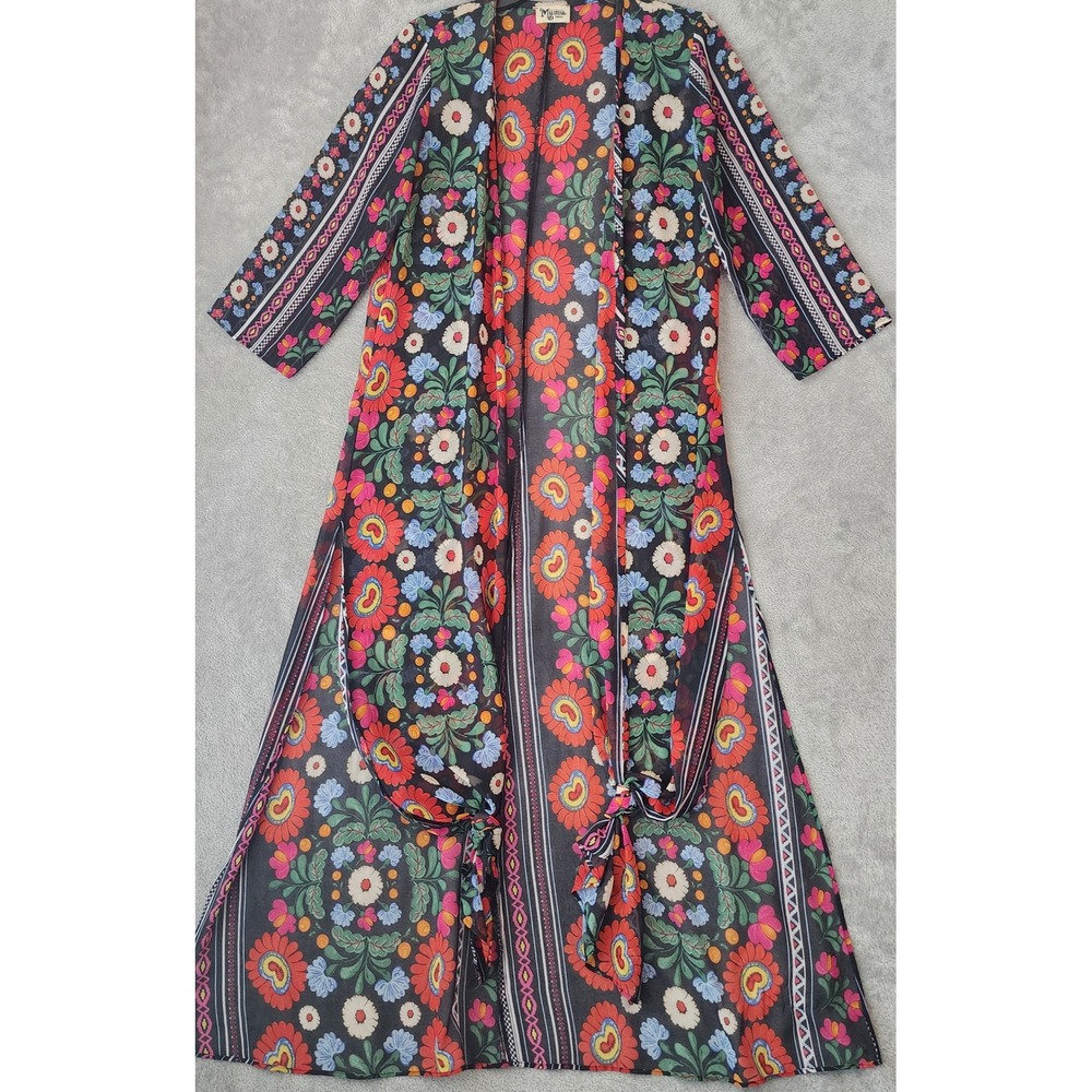 Show Me Your Mumu Kimono Duster Womens Small Black Red Floral Maxi Cardigan